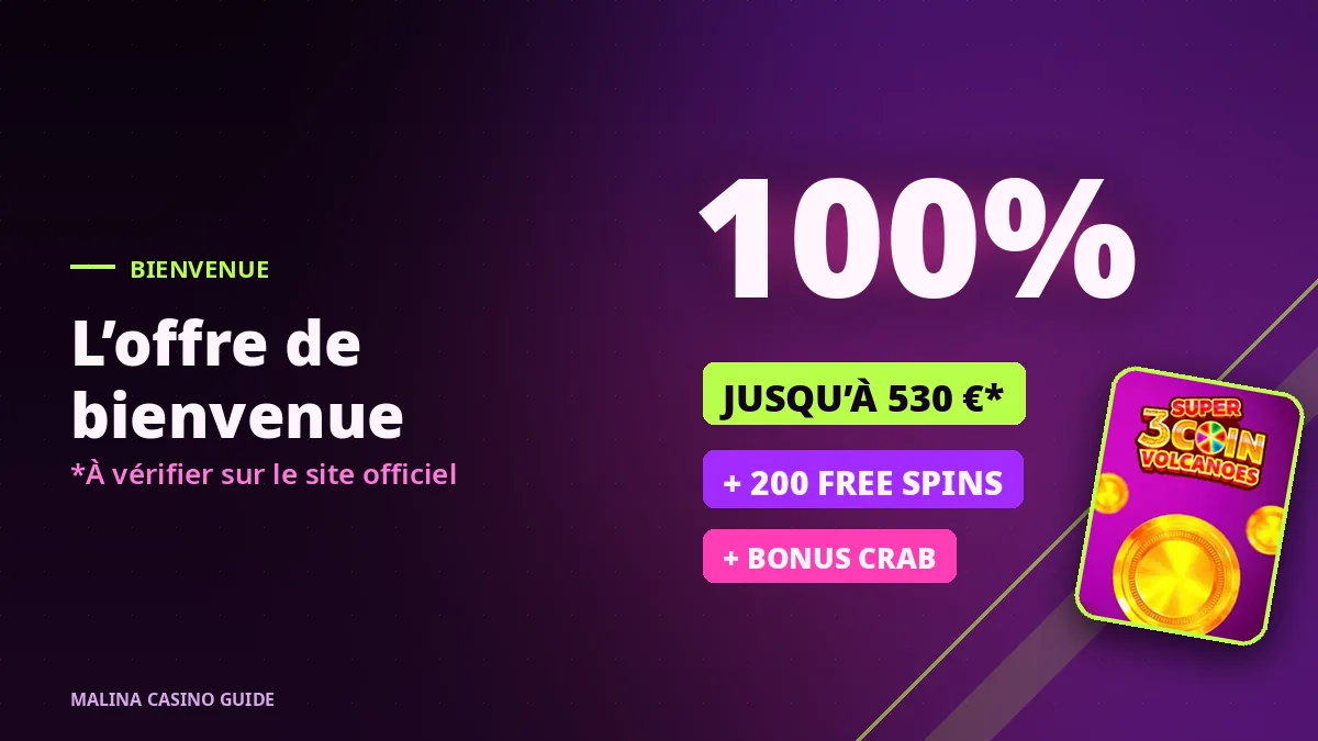 Illustration de lâoffre de bienvenue Malina Casino avec tours gratuits